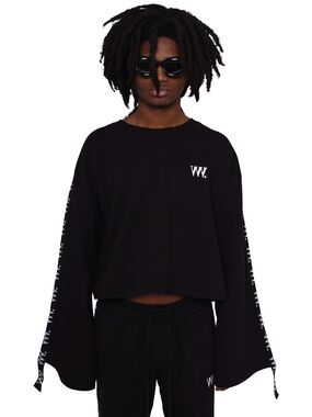 VVV Cropped Tape Crewneck Sweater - Black